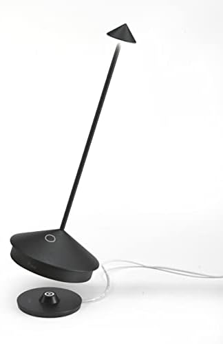 Zafferano Pina Pro Cordless LED Table Lamp (Black) Powder-Coated Aluminum, Touch Dimmable, Indoor Outdoor, Contact Charging Base, USA Plug, 11.4” 29cm