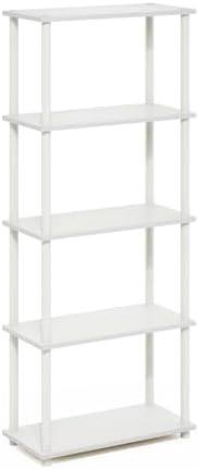 Furinno Turn-N-Tube Storage Shelves, 5-Tier Book Shelf, Corner Shelf, Toolless Open Shelves, for Organization and Storage, Living Room, Garage, Home Office, White