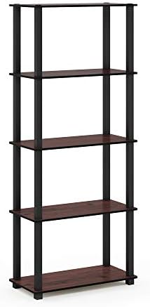 Furinno Turn-N-Tube 5-Tier Multipurpose Shelf / Display Rack / Storage Shelf / Bookshelf, Square Tubes, Dark Cherry/Black