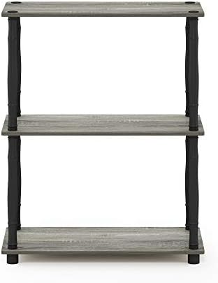 Furinno 18029GYW/BK Turn-N-Tube 3-Tier Compact Multipurpose Shelf Display Rack, Classic, French Oak Grey/Black, 3-Tier Classic Tubes