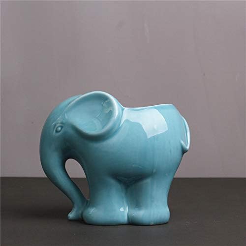 Cute Animal Elephant Shaped Ceramic Succulent Cactus Air Plant Flower Pots Planters-Plant Not Include (4" Blue)