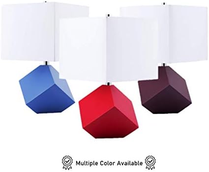25" Table Lamp - Modern Irregular Geometric Style Wooden Base, White Square Fabric Shade, Contemporary Table Desk Lamp - Great for Living Rooms, Bedrooms, or Study Rooms (Red)