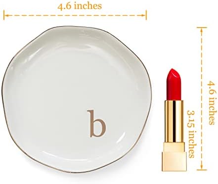HOME SMILE Initials Ring Dish Jewery Tray with Personalized B-Monogrammed Engagement Wedding Gifts for Friends,Sister,Birthday Christmas Gifts for Women,Ceramic White