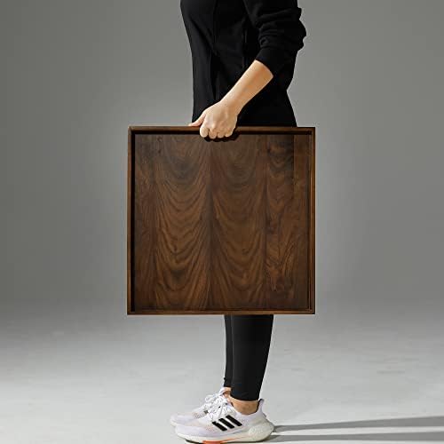 19" Square Handmade M-Large Black Walnut Ottoman Tray with Handle