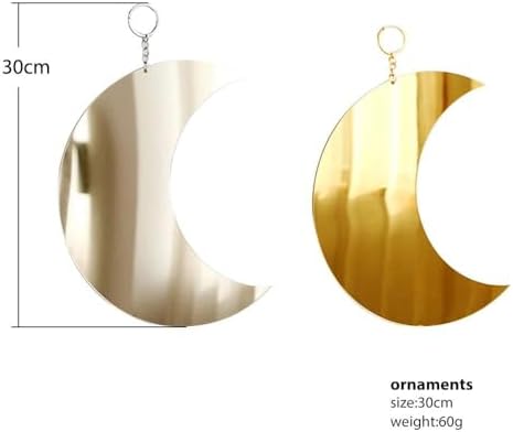 Crescent Moon Mirror Wall Hanging – Boho Minimalist Moon Phase Decor for Bedroom, Living Room or Meditation Space – Aesthetic Lunar Acrylic Mirror Wall Art (Gold)