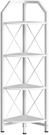 CHOEZON 4-Tier Corner Shelf, Industrial Corner Bookshelf, 47.6" Corner Storage Stand, Plant Stand Display Shelf, Corner Bookcase for Bedroom, Living Room, Home Office, White TCJ09WB