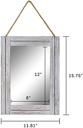 12 x 16 in Wall Decorative Mirror, Rustic Wood Frame Rectangular Mirror with Hanging Rope for Entryway, Bedroom, Guest Bathroom, Living Room, Bedroom - Grey