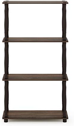 Furinno Turn-N-Tube 4-Tier Multipurpose Shelf Display Rack, Classic Tubes, Walnut/Brown