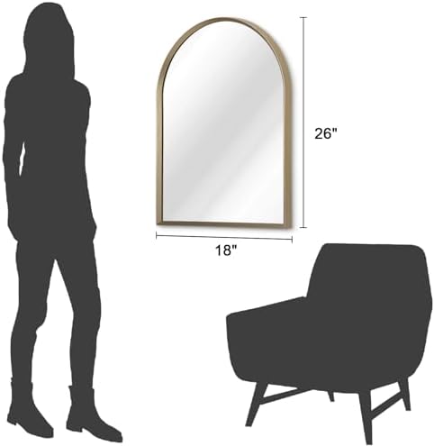 Bathroom Arched Wall Mirror Brushed Metal Vanity Wall Mounted Mirror for LivingRoom Bedroom Entryway Room Vanity Home Decor 26"x18"