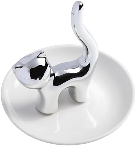OSOPOLA Ceramic Silver Cat Jewelry Tray Ring Holder Dish Key Tray