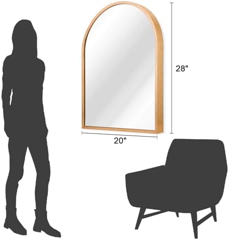 Arched Wall-Mounted Mirror Gold Arch Mirror Aluminum Alloy Frame Bathroom Mirror for Vanity Living Room, Bedroom, and Entryway 28"x20"