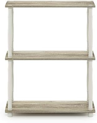 Furinno Turn-N-Tube 3-Tier Compact Multipurpose Shelf Display Rack with Classic Tube, Sonoma Oak/White