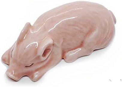 WitnyStore Tiny 1¾" Long Pink Sleeping Baby Pig Figurine - Miniature Hand Made Painted Ceramic Pigs Swine Hog Piglet Livestock Farm Animals Cute Porcelain Decorative Collectible Figures Décor Gifts
