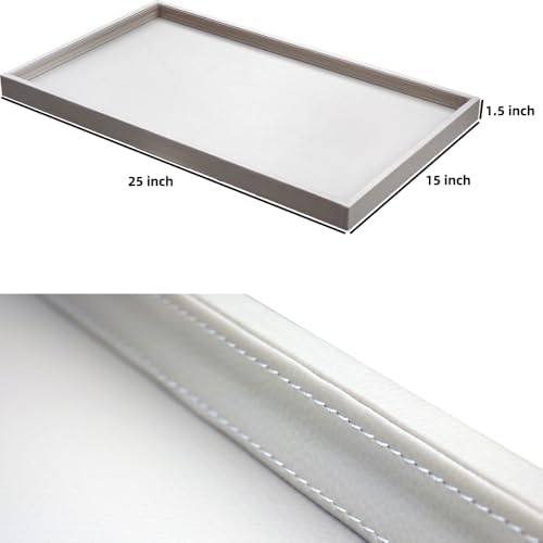 25 * 15 Inch Rectangular Ottoman Tray | Textured PU Leather, Waterproof & Heat-Resistant Storage for Coffee/Dining Tables, Sofa, Bed, Entertainment & Party (Tranquil Beige, 25 * 15in)