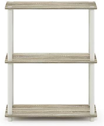 Furinno TURN-N-TUBE Storage Shelves, 3-Tier Book Shelf, Corner Shelf, Toolless Open Shelves, for Organization and Storage, Living Room, Garage, Home Office, Sonoma Oak