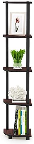 Furinno TURN-N-TUBE Corner Shelf, 5-Tier Corner Bookshelf, Open Storage Shelves, for Organization and Storage, Living Room, Home Office, Garage, Bedroom, Dark Cherry