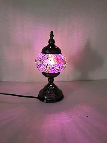 SILVERFEVER Handcrafted Mosaic Turkish Lamp Moroccan Glass Table Desk Bedside Light Bronze Base with E12 Bulb (Deep Pink)