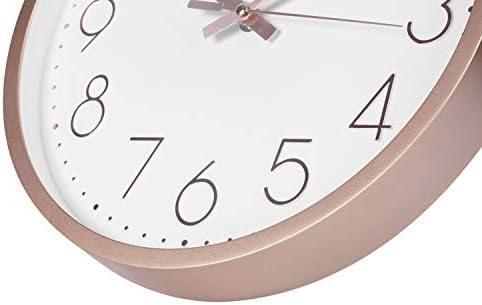 12 Inch Modern Wall Clock, Silent Non-Ticking Decorative Battery Operated Wall Clocks for Living Room, Office, Bathroom, Kitchen, Thicken Plastics Frame Glass Cover (Rose Gold)