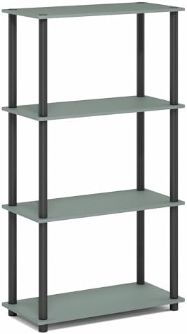 Furinno Turn-N-Tube Storage Shelves, 4-Tier Toolless Book Shelf, Corner Shelf, Open Shelves, for Organization and Storage, Living Room, Garage, Home Office, Sage Green