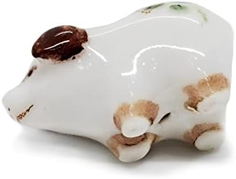 WitnyStore Tiny ¾ Inch Long White Brown Flower Pig Figurine - Miniature Hand Made Painted Ceramic Pigs Swine Hog Piglet Livestock Farm Animals Cute Porcelain Decorative Collectible Figure Décor Gifts