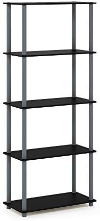 Furinno TURN-N-TUBE Storage Shelves, 5-Tier Book Shelf, Corner Shelf, Toolless Open Shelves, for Organization and Storage, Living Room, Garage, Home Office, Black