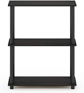 Furinno TURN-N-TUBE Storage Shelves, 3-Tier Book Shelf, Corner Shelf, Toolless Open Shelves, for Organization and Storage, Living Room, Garage, Home Office, Espresso