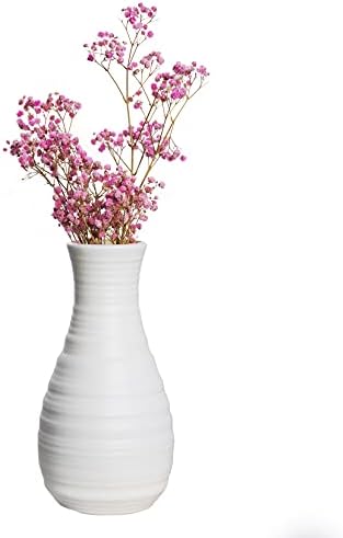 2 Pack Composite Plastics Flower Vase, Unbreakable Ceramic Look Vase for Home Decor Centerpieces, Arranging Bouquets (White)