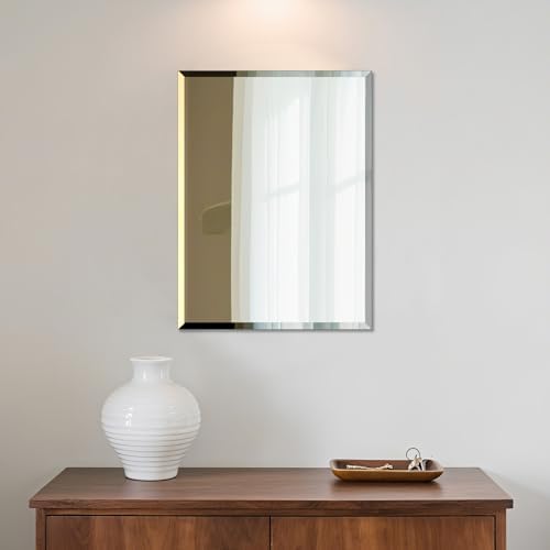 Beveled Bathroom Mirror for Wall, 16x12 Inch Small Frameless Wall Mirror
