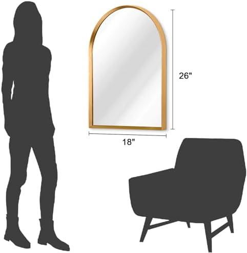 Arched Mirrors for Wall, White Bathroom Mirror Brushed Metal Vanity Wall Mounted Mirror for LivingRoom Bedroom Entryway Room Vanity Home Decor 26"x18"