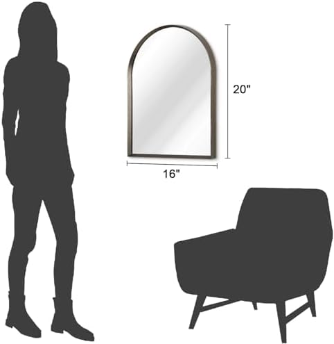 Arched Mirrors for Wall, Brushed Metal Frame Mirror, Arch Bathroom Vanity Mirror for Living Room Bedroom Mantel Entryway Hallways Home Decor Aluminum Alloy Frame 20"x16"