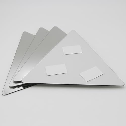 Small Decorative Self-Adhesive Triangle Shaped Wall Mirrors,Set of 4,Silver | 7.12" L x 6.12" W x 0.08" H, Frameless, Contemporary, Durable Construction, Easy to Clean, Everyday Household Use