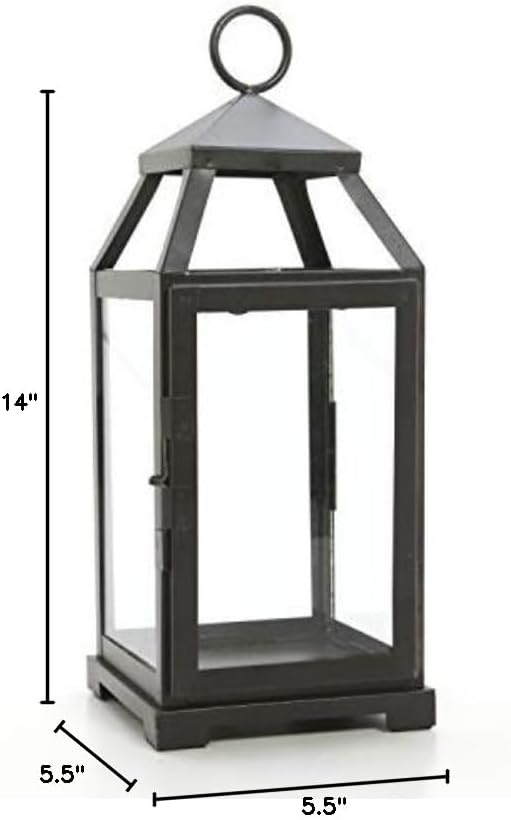 Hosley 14 Inch High Large Clear Glass Iron Classic Style Lantern Elegant Candle Holder for Home Decor Vintage-Inspired Centerpiece with Stylish Iron Frame Indoor/Outdoor Lighting Accent Timeless