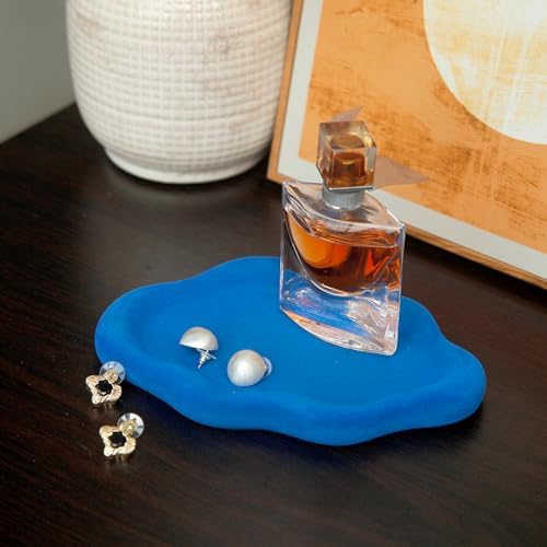 Jewelry Dish Trinket Tray for Women, Ring Dish Holder, Unique Cloud Shape Ceramic Plate Cute Things Vanity Aesthetic Room Decor Mother's Day Birthday (Klein Blue)