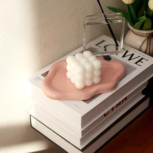 Jewelry Dish Trinket Tray for Women, Ring Dish Holder, Unique Cloud Shape Ceramic Plate Cute Things Vanity Aesthetic Room Decor Mother's Day Birthday (Pink)