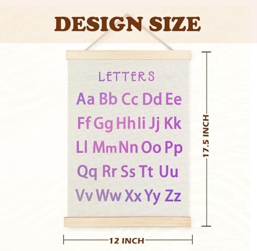 Supwhd Classroom Wall Decor, Numbers and Alphabet Educational Wall Art Poster, Alphabet ABC Numbers from 1 to 20 Poster Wall Decor for Toddler Kids Room Playroom Classroom, 12x16 Set of 2(Purple)