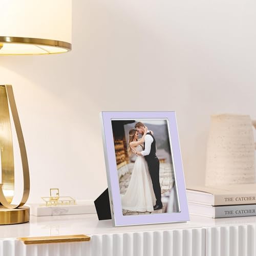 eletecpro 4x6 Enamel Picture Frame with Real Glass Cover, Purple, 2-Pack