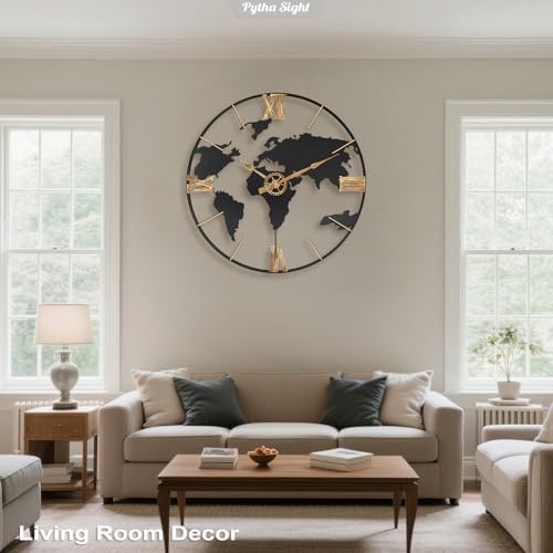 Pytha Sight 30 Inch Large Extra Giant Oversized Roman World Map Wall Clock