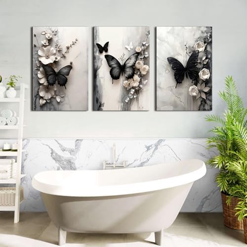 Butterfly Pictures Wall Decor Abstract Flowers and Butterflies Canvas Painting Prints for Bedroom Natural Insect Pictures Posters Contemporary Minimalist Artwork for Living Room Office Home 16x24"