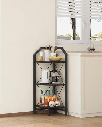 CHOEZON 3-Tier Corner Shelf, Industrial Corner Bookshelf, 35.4" Storage Stand, Plant Stand Display Shelf, Bookcase for Bedroom, Living Room, Home Office, Black TCJ03BB 