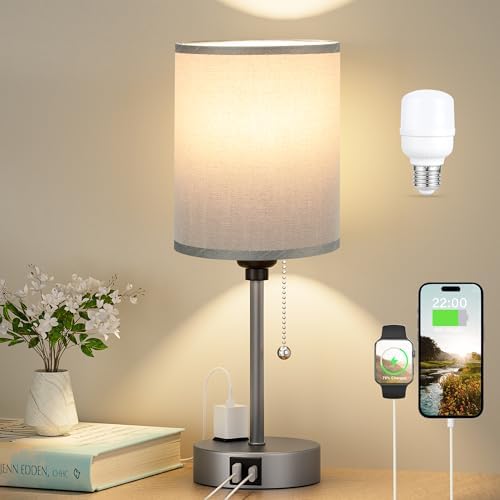 Small Bedside Table Lamp for Bedroom, Desk Lamp with USB Ports for Dorm