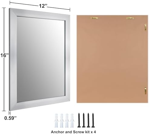 Ruomeng Wall Mirror Rectangle Decorative Mirror 12x16 Inch, Nickel | Decorative Wall Mirror for Bedroom Bathroom Living Room Dressing Room Entryway Small
