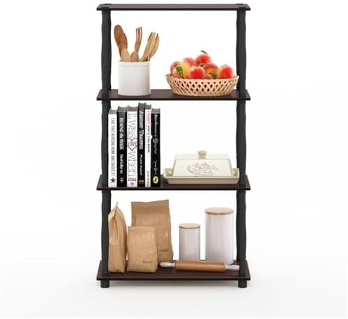 Furinno Turn-N-Tube 4-Tier Multipurpose Shelf Display Rack, Classic Tubes, Dark Cherry/Black