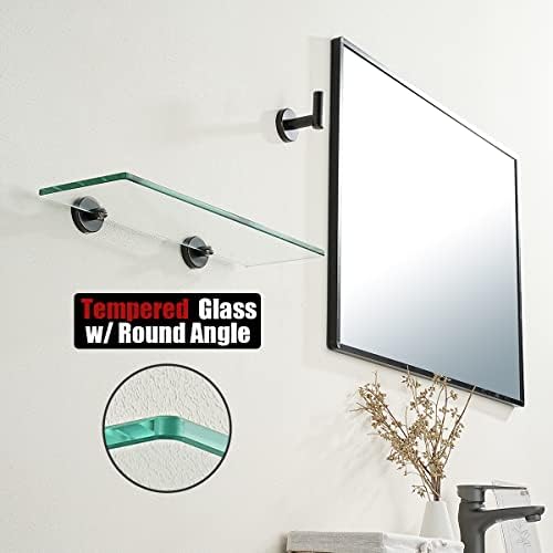 JQK Bathroom Glass Shelf Oil Rubbed Bronze, Tempered Glass Shower Storage 16 by 5 inches, 304 Stainless Steel ORB Wall Mount 2 Pack, TGS101L16-ORB-P2