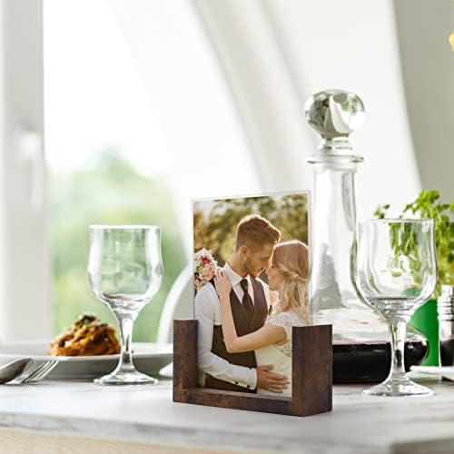 PETAFLOP 5x7 Picture Frame Set of 2, Rustic U-shaped Double Sided Frames Made to Display 5 by 7 Photos, Menu Holder Sign Card Stand for Desk Tabletop