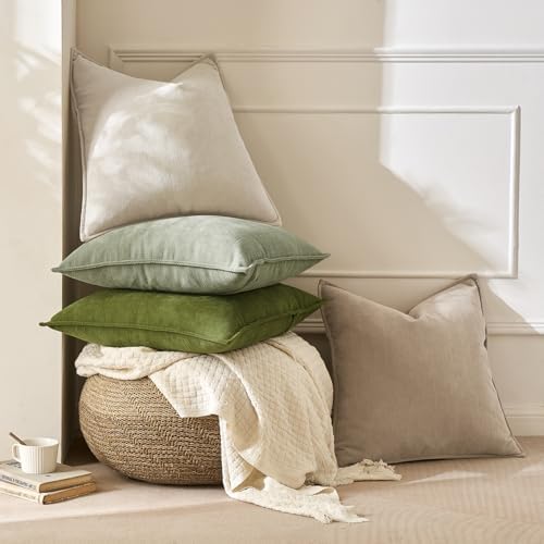 MIULEE Pack of 2 Cream Beige Euro Shams Chenille Pillow Covers 24x24 Inch