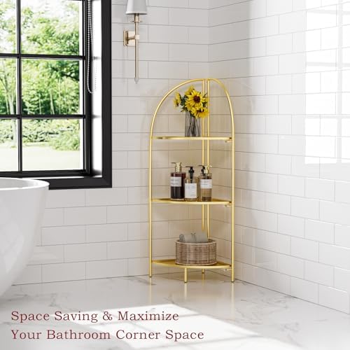 Crofy 3-Tier Foldable Corner Shelf, Metal Gold Frame & Shelves