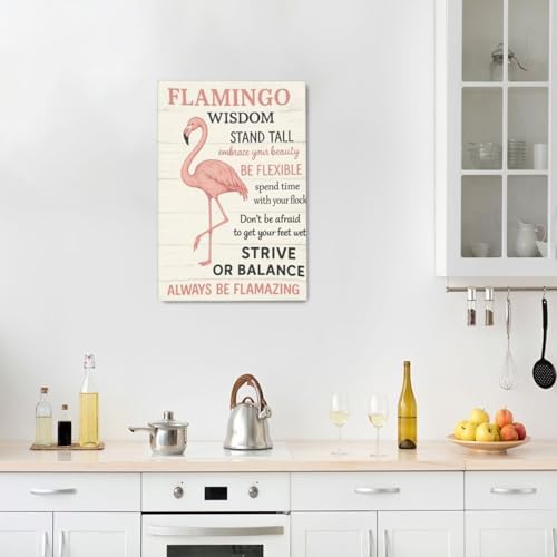 Pink Flamingo Decor Wall Art Flamingo Wisdom Pictures Inspirational Quotes Canvas Prints Painting Animal Artwork Decoration for Bathroom Bedroom Living Room Framed Girls Gifts 16"x24"