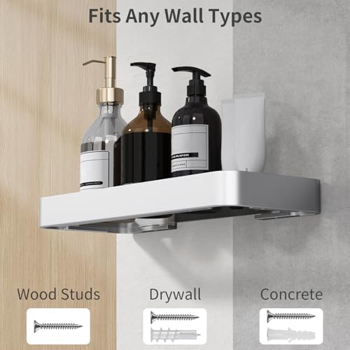 Danpoo 12-Inch Wall Shelf, Clear Tempered Glass with Matte Silver Aluminum Frame – Versatile Floating Bathroom Organizer