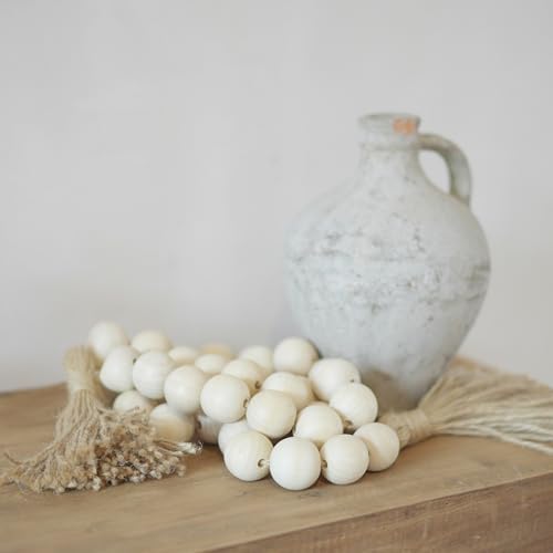 Extra Large Wood Bead Garland with 1.4" Diameter Wood Beads, Wooden Beads Garland with Tassels, Decorative Beads Home Decor, Farmhouse Beads Decor (Natural, 67 Inches)