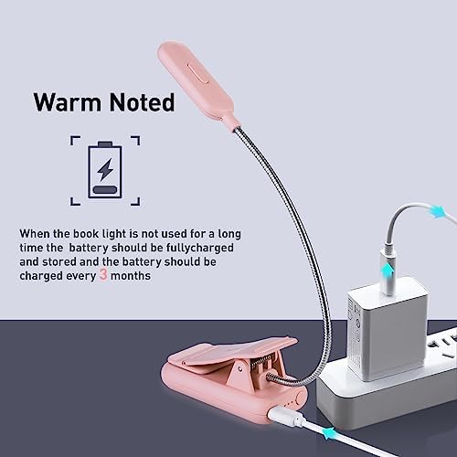 VAVOFO Rechargeable Book Light, Blue Light Blocking, Amber 1600K Clip On Reading Light, Eye Care 7 LEDs Kids Book Light for Reading in Bed with Power Indicator for Bookworms (Pink)